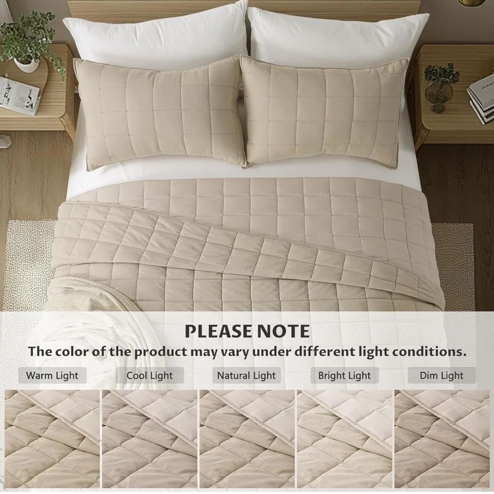 Elegant Tan Quilted Bedding Set Soft & Cozy Oversized Queen